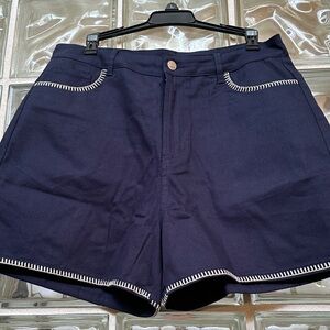 Entro Navy Blue High-Waist Shorts with White Stitch Trim. NWOT size L